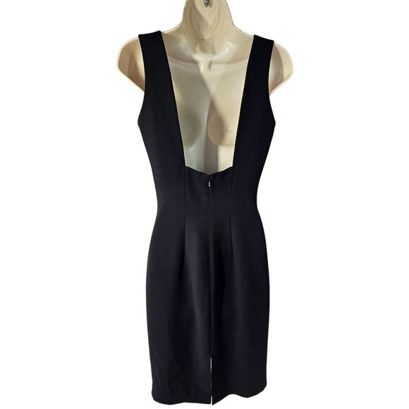 Andrea Polizzi Rex Lester 90s Black Crepe Open Back Sheath Dress Sz 8 Slvles LBD - Picture 2 of 8